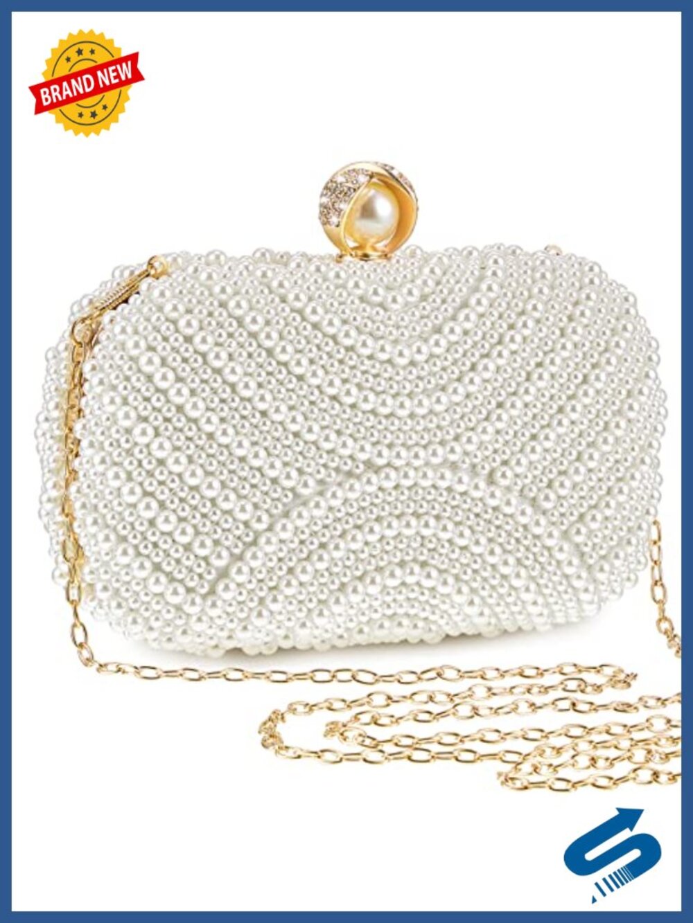 Womens Pearl Clutch Evening Bag Beaded Handbag Artificial Pearl Chain Wedding
